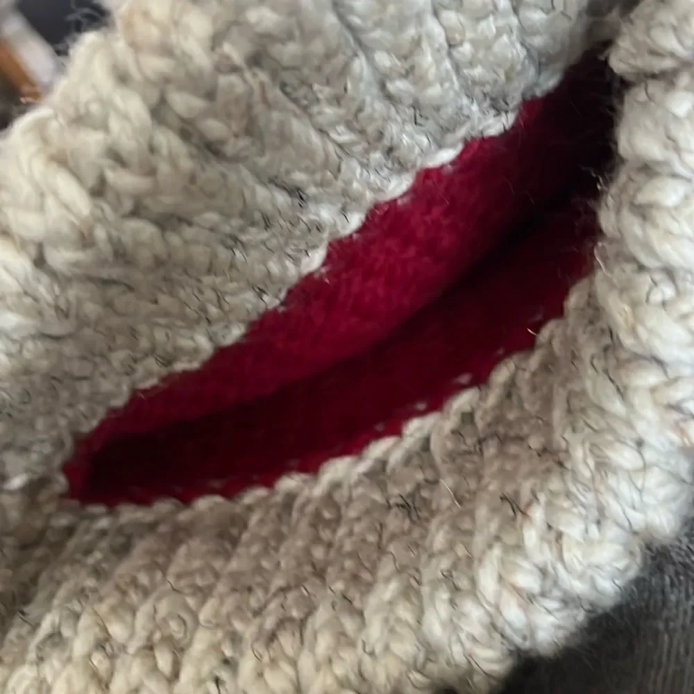 Homemade Wool & Acrylic Knitted Cranberry and Wheat Winter Hat Teen/Adult/Medium